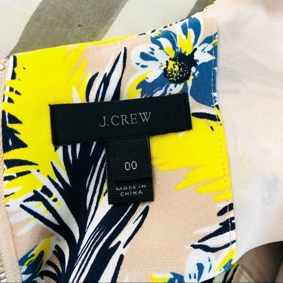 J Crew Silk Yellow and Blue Floral Sleeveless V-neck Midi Dress - Size 00 - Picture 10 of 13